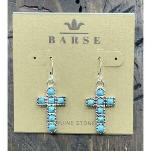 Barse Montana Cross Earrings- Turquoise- Silver- NWT
